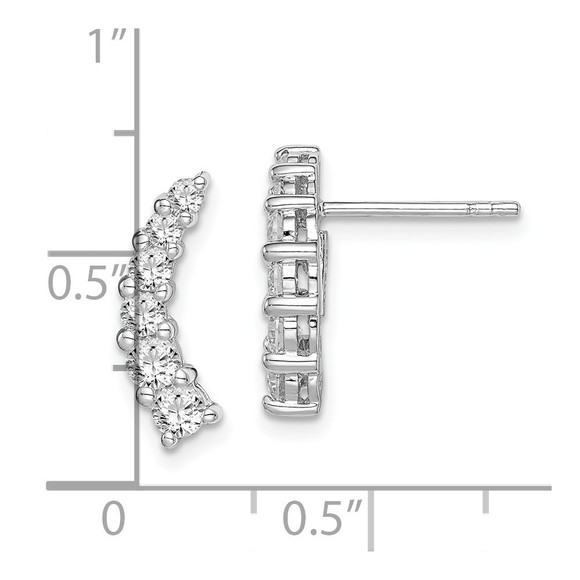Sterling Silver Rhodium-plated Graduated CZ Curved Post Earrings - Picture 2 of 4